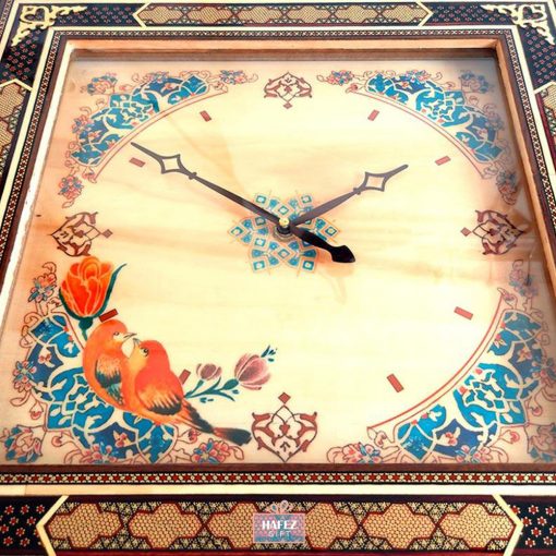 Handmade Wall Clock, Khatam-kari, Dancing Birds Design