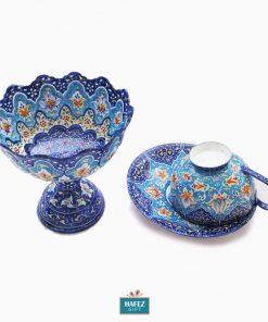 Minakari Persian Enamel Dish, Dancing Flowers Design