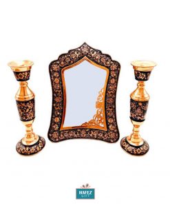Persian Hand Engraved, Copper Mirror and Candle-holders Set