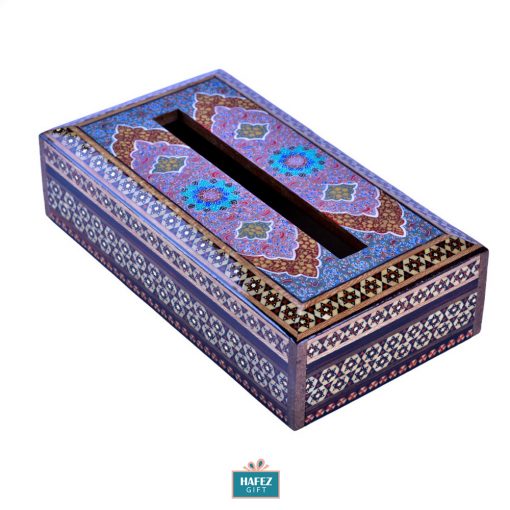 Persian Marquetry, Khatam Kari, Tissue Box, Blue Sparkle Design