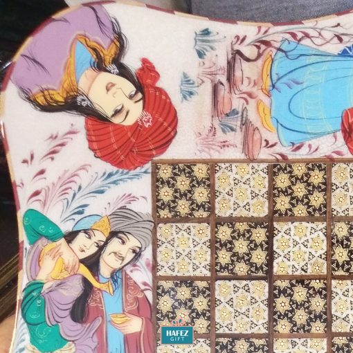 Persian Marquetry Khatam Kari Chess & Backgammon Board, Lovers Design
