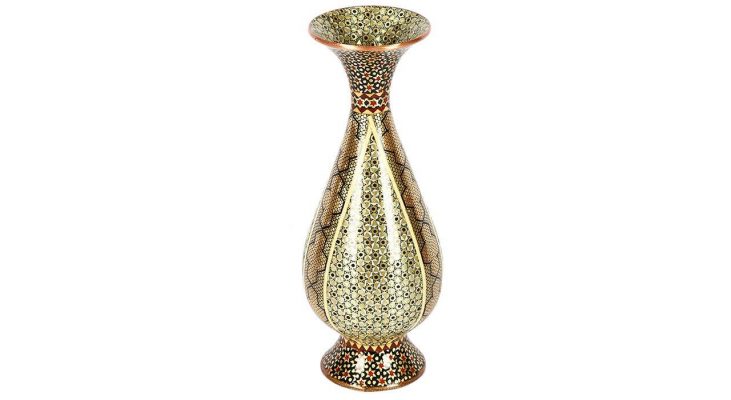 Persian Marquetry Khatam Kari Flower Pot, Diamond Design