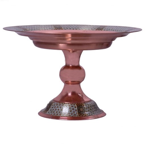 Persian Marquetry Khatam Kari Pedestal Bowl Dish Copper, Royal Design
