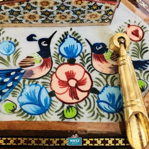 Persian Marquetry Khatam Kari Pen Holder, Birds Design