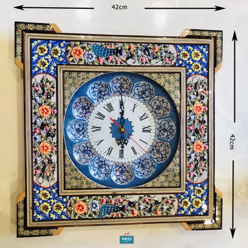 Persian Marquetry, Khatam Kari, Wooden Wall Clock, Heaven Bird Design