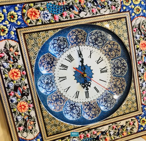 Persian Marquetry, Khatam Kari, Wooden Wall Clock, Heaven Bird Design