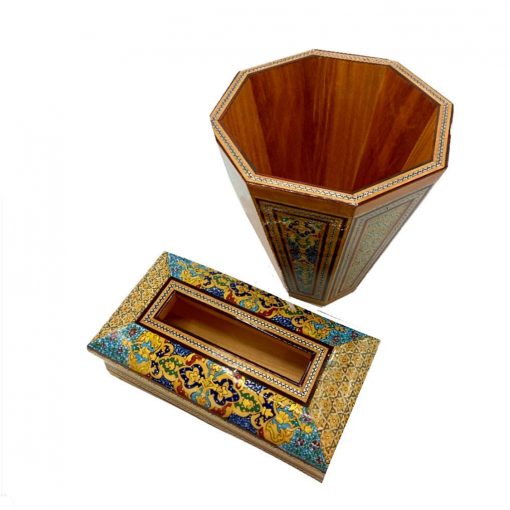 Persian Marquetry Tissue Box & Trash Bin Set , Eden Design