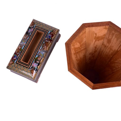 Persian Marquetry Tissue Box & Trash Bin Set, Hunters Design