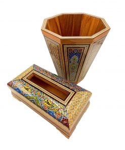 Persian Marquetry Tissue Box & Trash Bin Set , Motley Design