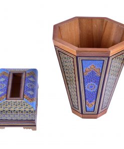 Persian Marquetry Tissue Box and Trash Bin, Blue Lux Set Design