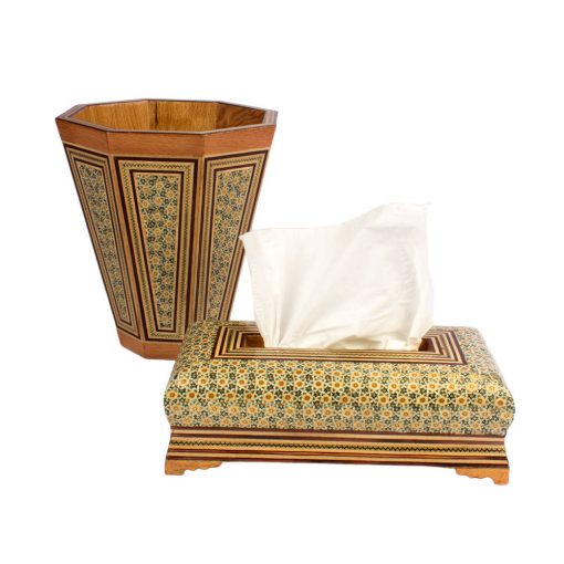 Persian Marquetry Tissue Box and Trash Bin, Selena Set Design