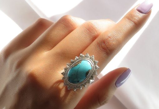 Silver Turquoise Ring, Rosa Design