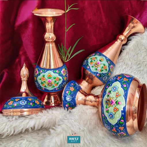 Persian Enamel Painting, 2 Flower Pots and a Candy Dish Set (3 PCs)