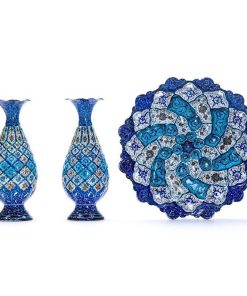 Minakari, Persian Enamel Plate and 2 Pots Set
