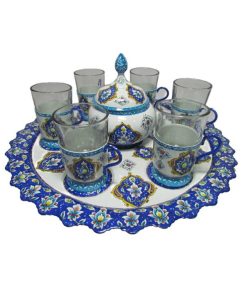 Minakari, Persian Enamel Tea Cup Set, 8 Pieces