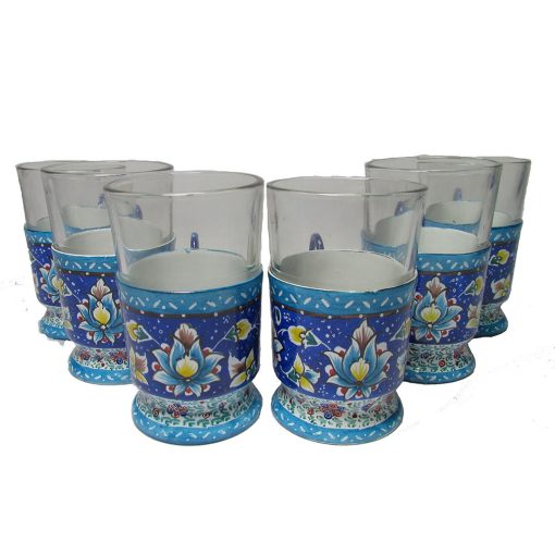 Minakari, Persian Enamel Tea Cup Set, 8 Pieces