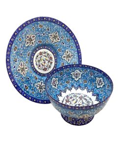 Persian Enamel, Minakari, Classy Bowl and Plate, Fly Design