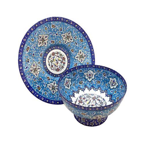 Persian Enamel, Minakari, Classy Bowl and Plate, Fly Design